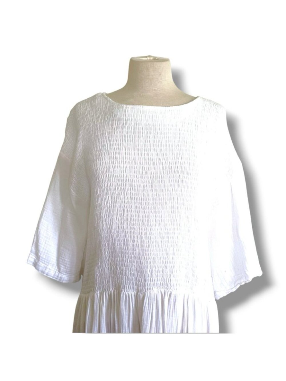 Shiny By Nature Womens Midi Dress 5XL White Cotton Gauze Smocked Minimalist - Picture 5 of 10